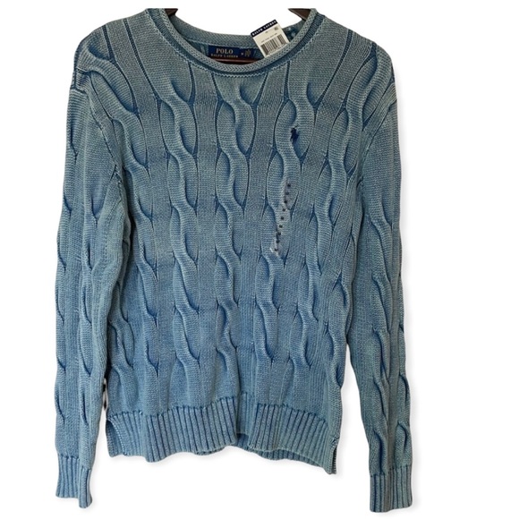 Polo Ralph Lauren Sweaters - POLO RALPH LAUREN Blue Cable Knit 100% Cotton Roll Collar Sweater. Size Medium